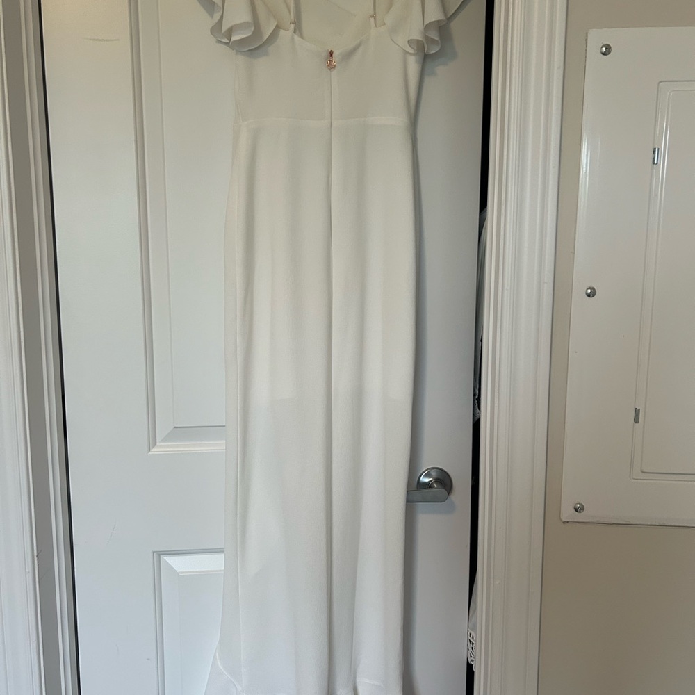 White Asymmetrical Ruffled Maxi Dress - Picture 4 of 5